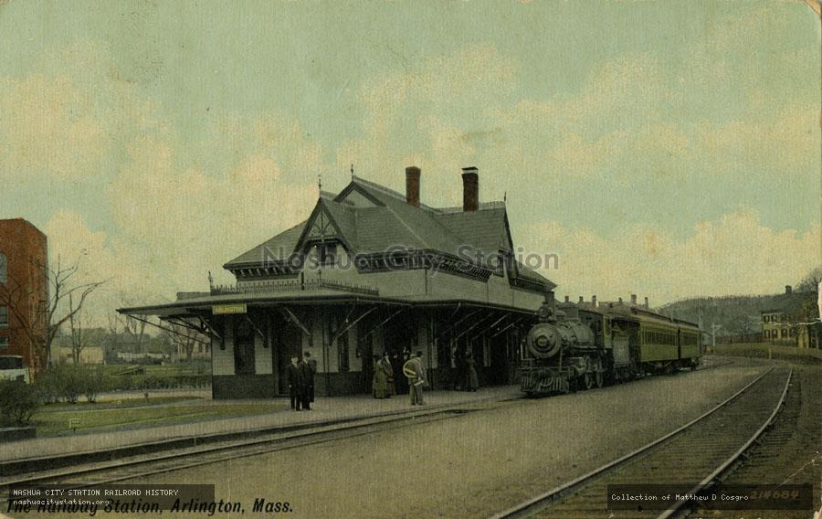 Postcard: The Railway Station, Arlington, MA